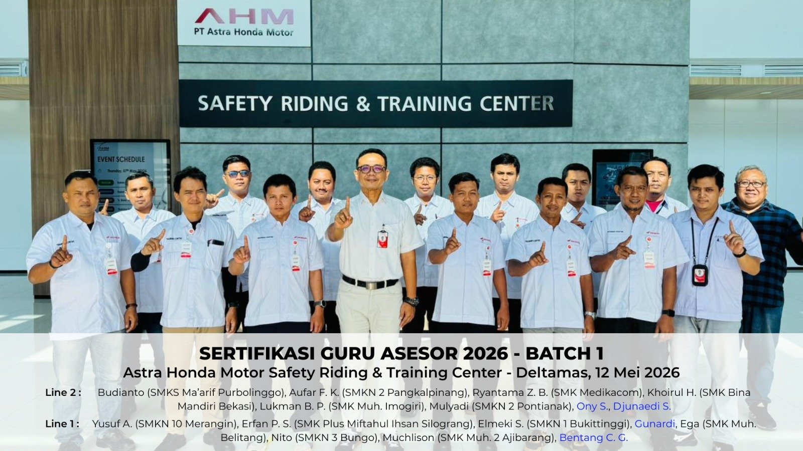 Kepala Jurusan Teknis Sepeda Motor SMKS Ma’arif Purbolinggo Ikuti Sertifikasi Guru Asesor 2026 Batch 1  Safety Riding & Training Centre PT Astra Honda Motor, Kota Deltamas, Bekasi, Jawa Barat